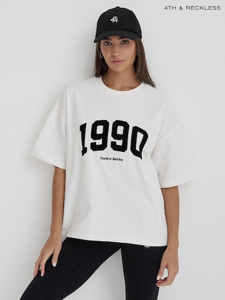 4th & Reckless White White 1990 Slogan Oversized T-Shirt- Oran (W64402) | €37