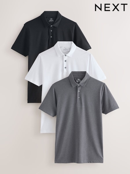 White/Grey/Black Short Sleeve Jersey Polo Shirts 3 Pack (W64456) | €48