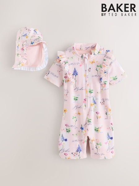 Baker by Ted Baker Floral All-In-One Swimsuit & Hat Set (W64462) | AED167 - AED191