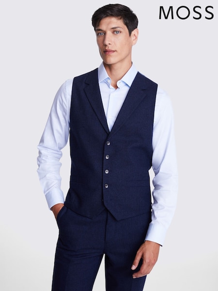 MOSS Blue Tailored Fit Ink Herringbone Waistcoat (W64477) | €129