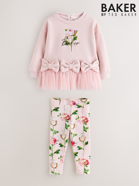 Baker by Ted Baker 2 Piece Bow Mesh Hem Sweat Top & Leggings Set (W64560) | AED209 - AED221
