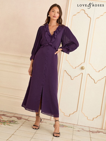 Morado - Love & Roses Pleated Ruffle Midi Dress (W64835) | 98 €