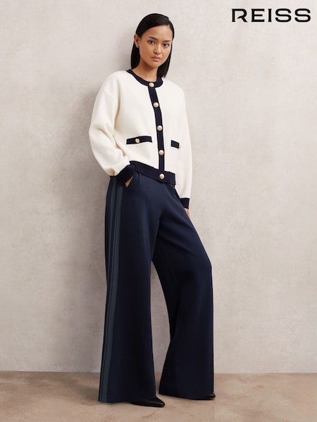 Reiss Navy Samson Knitted Side-Stripe Wide-Leg Trousers (W64839) | €195