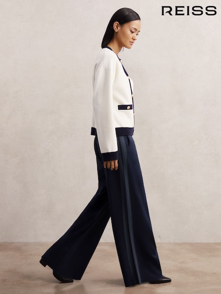 Marinha - Reiss Samson Knitted Side-Stripe Wide-Leg Trousers (W64842) | R$ 1.480