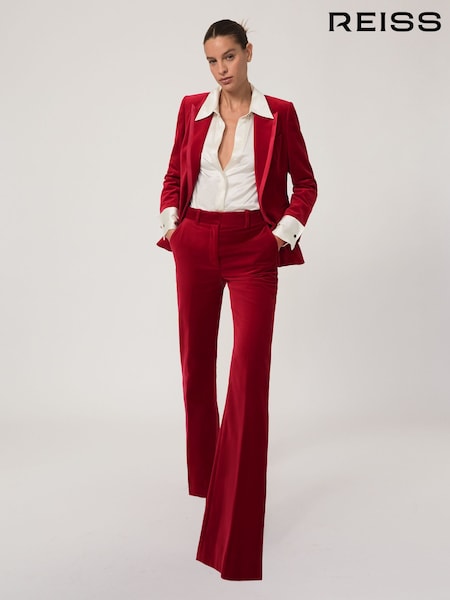 Reiss Red Elia Velvet Tuxedo-Stripe Flared Trousers (W64883) | AED1,296
