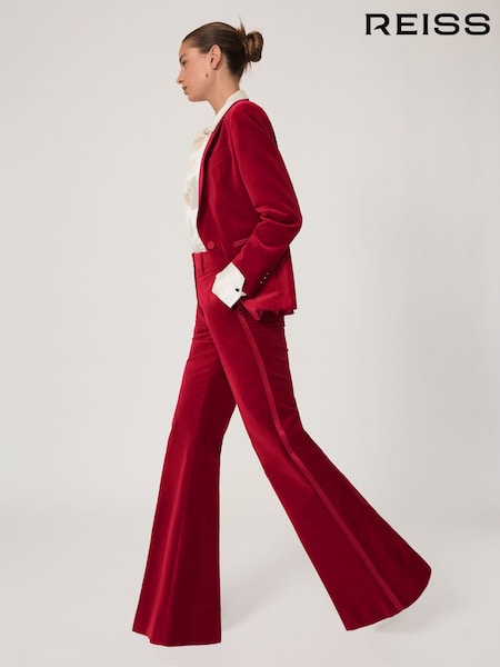 Reiss Red Elia Petite Velvet Tuxedo-Stripe Flared Trousers (W64884) | AED1,296