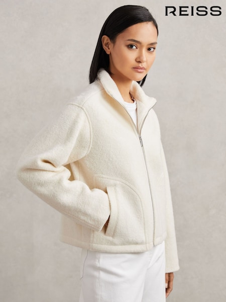 Reiss Cream Darrion Wool Felted Funnel-Neck Jacket (W64885) | €325