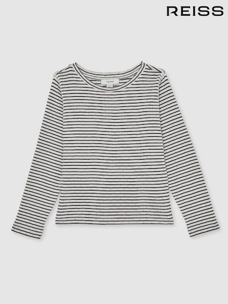 Reiss Navy/White Poppy Cotton Pointelle Long-Sleeve Top (W64888) | €45