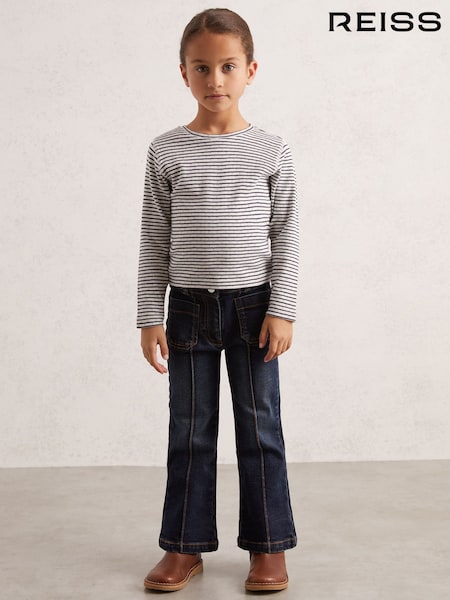 Reiss Navy/White Poppy Cotton Pointelle Long-Sleeve Top (W64889) | €35