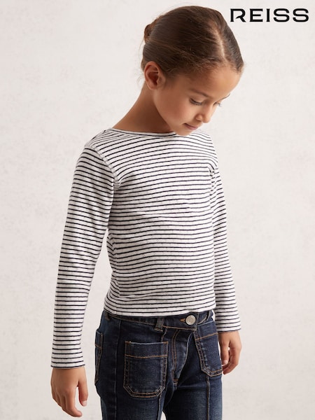 Reiss Navy/White Poppy Cotton Pointelle Long-Sleeve Top (W64893) | €40