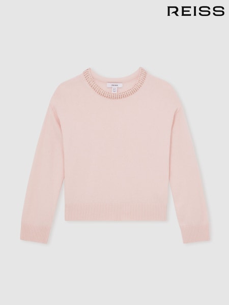 Reiss Blush Elizabeth Wool-Blend Crystal-Neckline Jumper With Cashmere (W64896) | €65