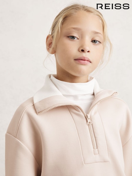Reiss Neutral Laney Funnel-Neck Interlock Zip Sweatshirt (W64897) | 279 QAR