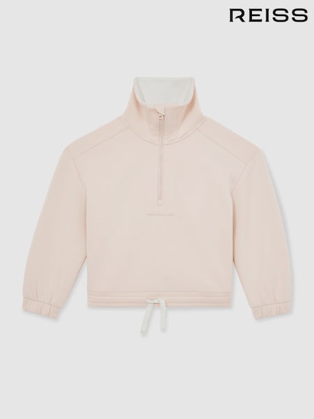 Reiss Neutral Laney Funnel-Neck Interlock Zip Sweatshirt (W64898) | 338 QAR