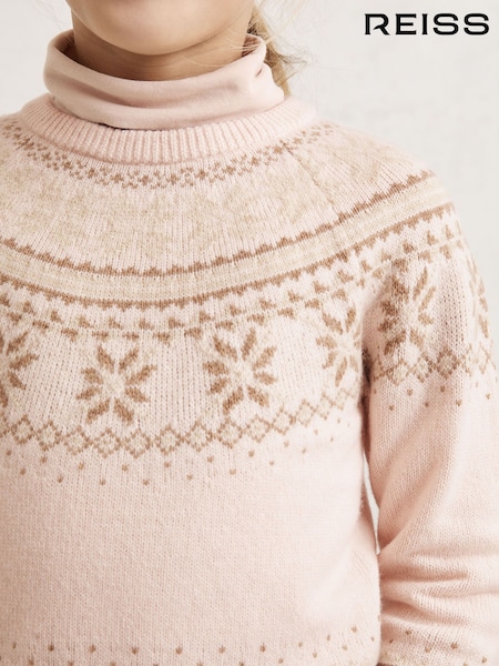 Reiss Pink Farah Wool-Cotton Blend Fair Isle Pattern Jumper (W64899) | €65