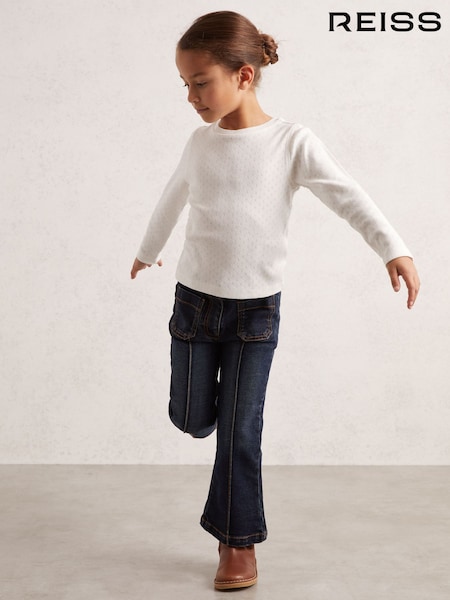 Reiss White Poppy Cotton Pointelle Long-Sleeve Top (W64907) | AED158