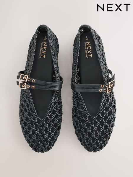 Black Forever Comfort® Round Toe Weave Double Mary Jane Shoes (W65009) | €38