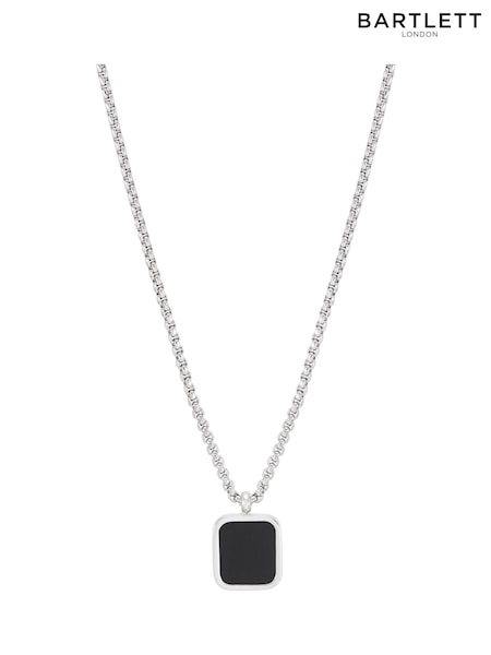 Bartlett Mens Silver Tone Square Onyx Black Pendant Necklace (W65041) | €44