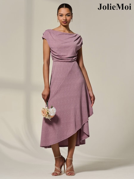 Пурпурный - Jolie Moi Asymmetric Cowl Neck Midi Dress (W65052) | €90