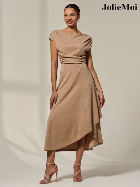 Jolie Moi Natural Asymmetric Draped Midi Dress (W65058) | €86