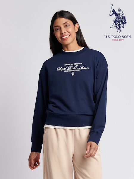 U.S. Polo Assn Blue Womens Premium Graphic Print Crew Sweatshirt (W65077) | €80