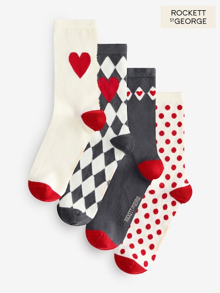 Rockett St George Black/White Spot and Harlequin 4 Pack Socks (W65090) | €18.50