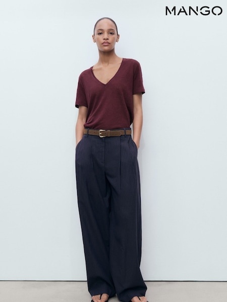 Mango Red Linen Short Sleeve T-Shirt (W65107) | €33