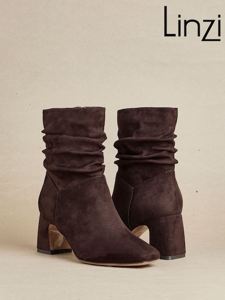 Linzi Brown Maven Ruched Block Heel Ankle Boots (W65113) | €64
