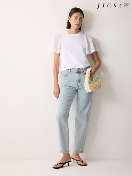 Jigsaw White Gauze Sleeve Jersey Top (W65168) | €101