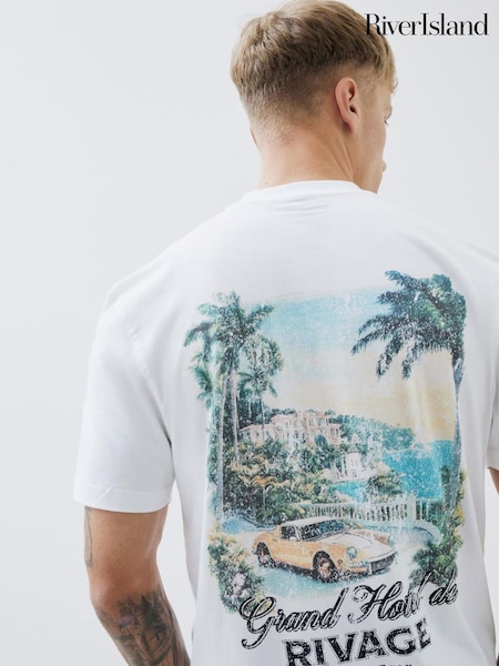 Alb - River Island Regular Fit  Stripe T-Shirt (W65193) | 194 LEI