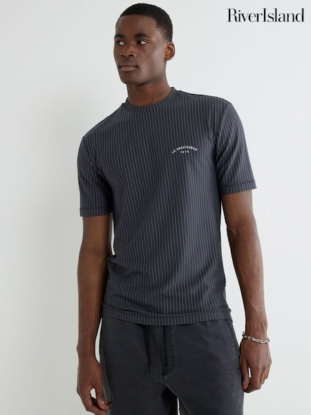 Gri - River Island Regular Fit  Stripe T-Shirt (W65201) | 194 LEI