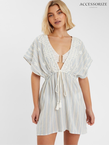 Accessorize Blue Mini Embroidered Stripe Coverup (W65234) | €58