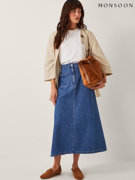 Monsoon Martha Plait Denim Midi Skirt (W65332) | ‏347‏₪