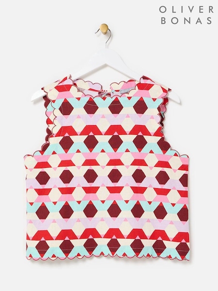 Oliver Bonas Red Geometric Scalloped Top (W65345) | €69