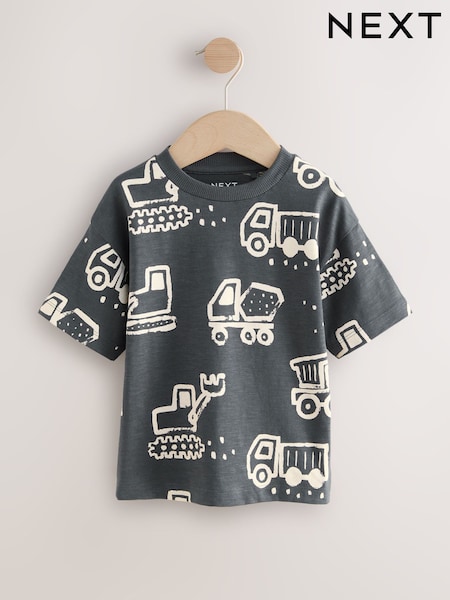Black/White Digger Short Sleeve All Over Print T-Shirt (3mths-7yrs) (3mths-7yrs) (W65360) | R$ 45 - R$ 65