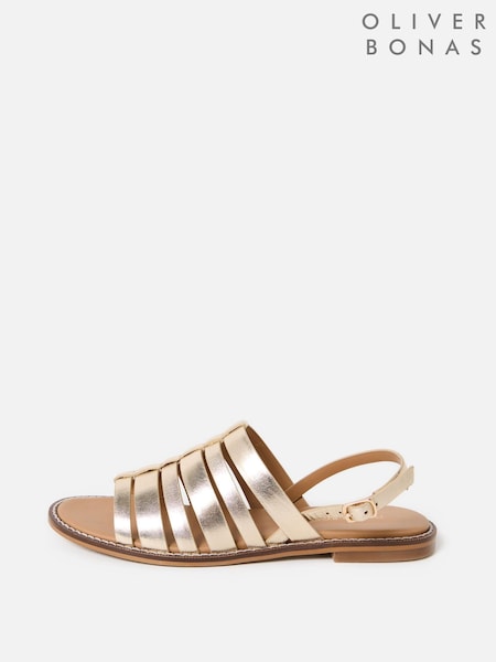 Oliver Bonas Gold Metallic Leather Gladiator Sandals (W65361) | R$ 640