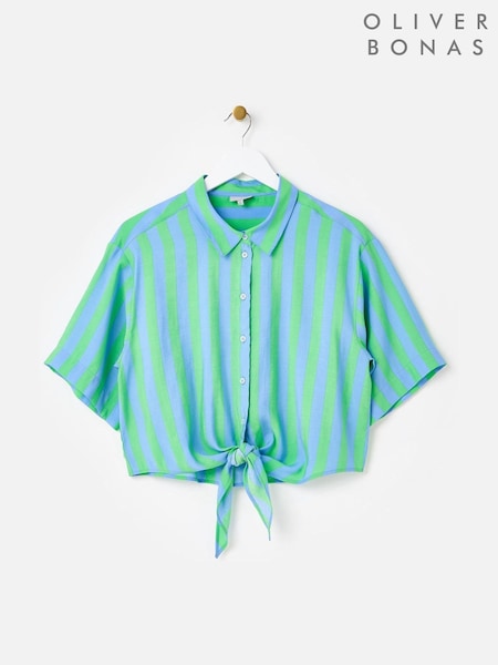 Oliver Bonas Green Striped Tie Front Short Sleeve Shirt (W65373) | 3,304 UAH