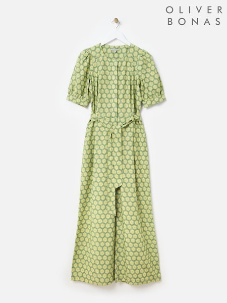 Oliver Bonas Green Sunburst Print Tie Waist Jumpsuit (W65374) | R$ 840