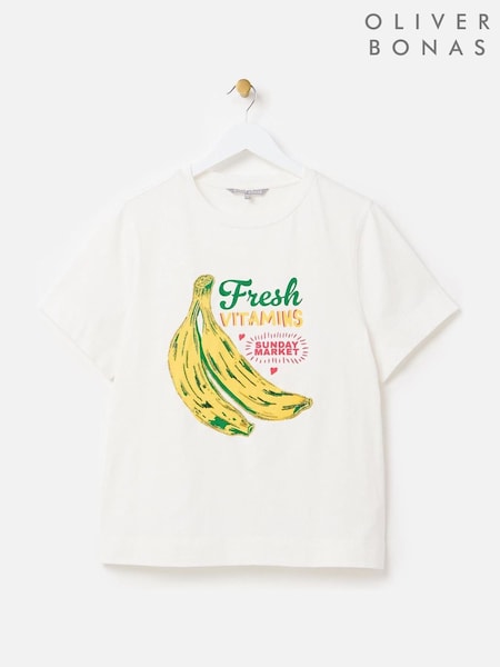 Oliver Bonas White Beaded Banana Graphic Print T-Shirt (W65393) | R$ 395