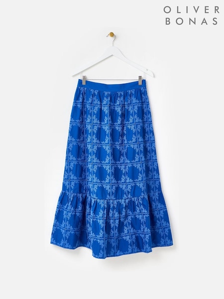 Oliver Bonas Floral Print Broderie Tile Midi Skirt (W65394) | ‏362‏₪