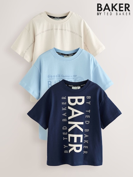 Azul marino/Azul/Piedra - Baker by Ted Baker Graphic Print T-Shirts 3 Pack (W65399) | 45 € - 54 €