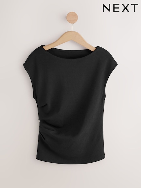Black Jersey Drape T-Shirt (W65402) | 108 QAR