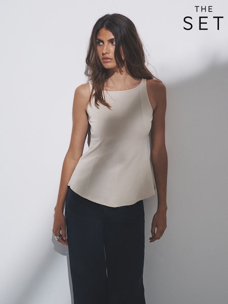 The Set Black/Neutral/Stone 3 Pack Sleeveless Peplum Tops (W65406) | 104 QAR