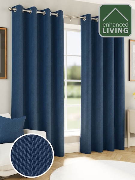Enhanced Living Navy Chester Thermal Blackout Eyelet Curtains (W65429) | €64 - €193
