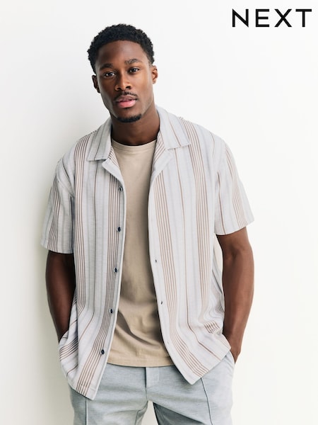 بني محايد - Stripe Short Sleeve Jersey Shirt (W65442) | ‏173 ر.ق.