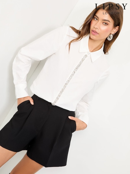 Lipsy White Diamante Detail Shirt (W65516) | €58