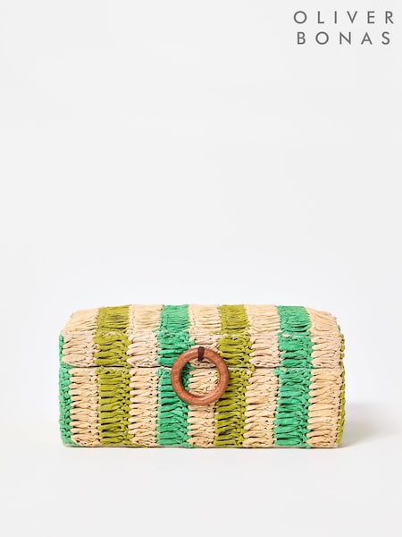 Oliver Bonas Green Woven Raffia Jewellery Box (W65558) | €47
