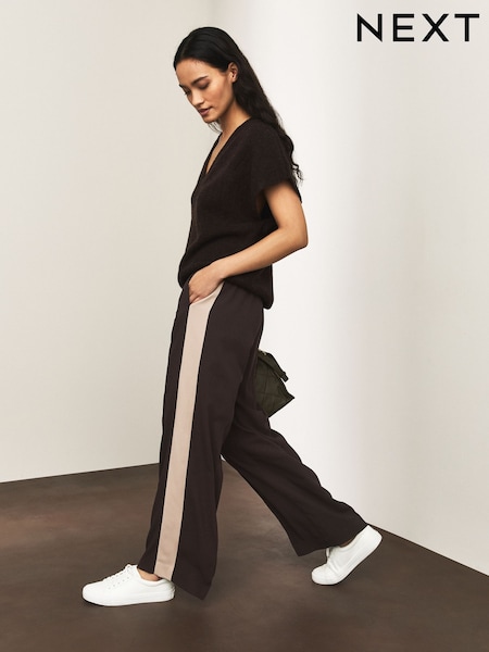 Chocolate/Neutral - Side Stripe Wide Leg Tailored Trousers (W65582) | ‏201 د.إ.‏