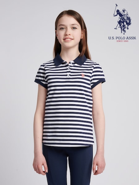 U.S. Polo Assn. Blue Girls Cap Sleeve Stripe Polo Shirt (W65607) | €37 - €45