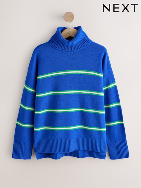 Blue/Green Stripe 100% Merino N.Premium Roll Neck Jumper (W65609) | 278 QAR