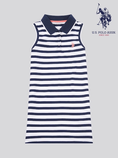 U.S. Polo Assn Blue Girls Striped Sleeveless Polo Dress (W65610) | €63 - €77